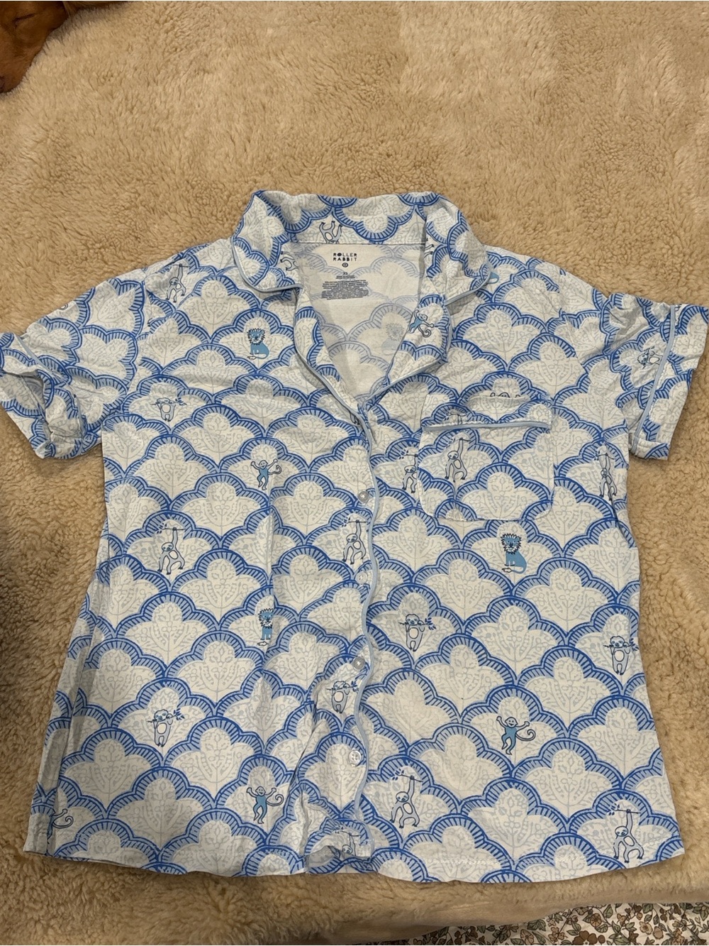 Roller Rabbit Women's Short-Sleeve Pajama Top - Blue and White Fan Print